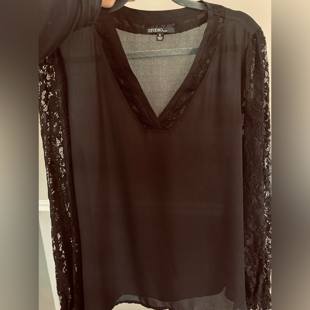 Womens Studio by JPR Black Lace Sleeve Blouse XL